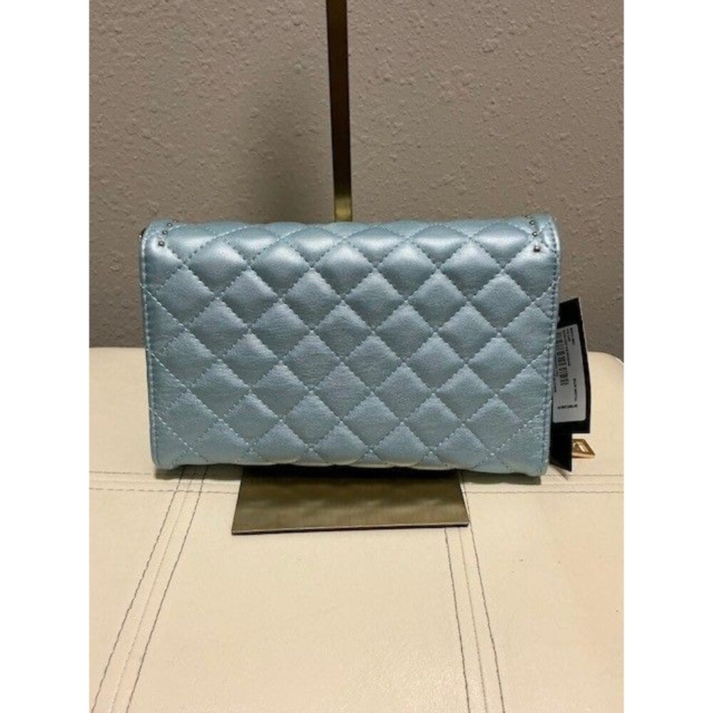 Badgley Mischka Quilted Crossbody Bag Blue Metal Vegan Leather NWT - Picture 3 of 8